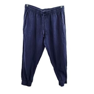 Cloth & Stone 100% Linen Dark Blue Drawstring Jogger Pants with Pockets Size M